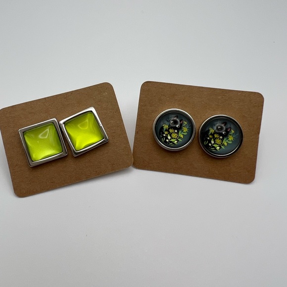 Classic Edgy Round & Square Stud Earring Set- Cat Stud Earrings - Picture 8 of 15